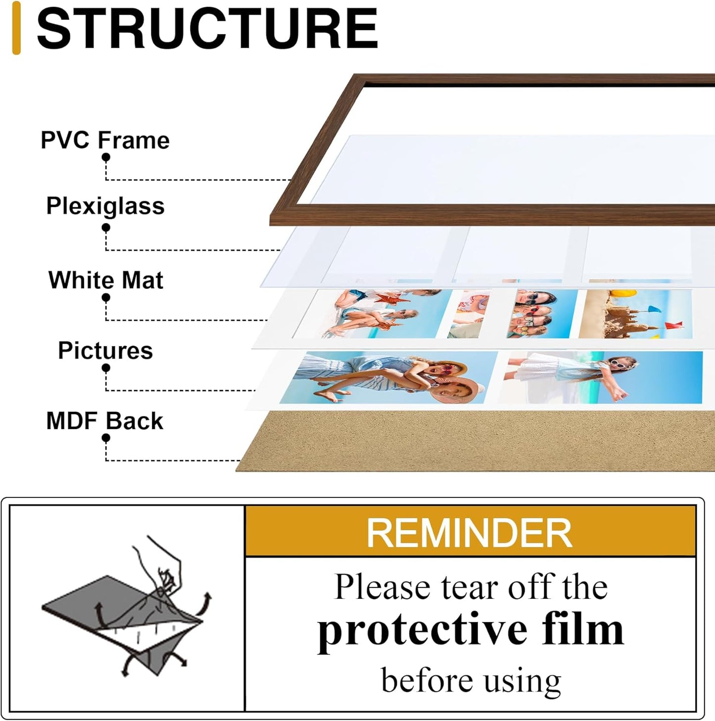 decorUhome 11x14 Picture Frames Collage Wall Decor, Display 5Pcs 4x6 Photos with Mat or 1Pcs 11x14 Unmatted, 5 4x6 Collage Picture Frames for Wall Mounting, Brown