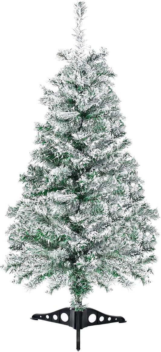 3FT Artificial Christmas Tree Green Tabletop Christmas Tree with Snow Flocked Mini Xmas Pine Tree with Plastic Stand for Indoor Outdoor Holiday Home Decoration