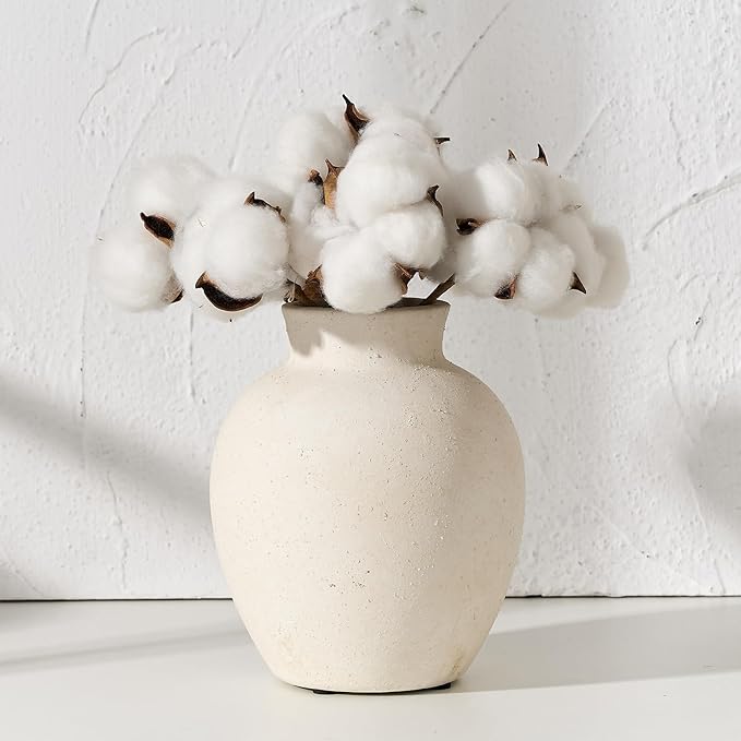 SIDUCAL Ceramic Decorative Flower Vase | 6 Inch Pottery Rustic Farmhouse Boho Vase for Home Decor, Table, Living Room, Bathroom, Shelf, Mantel Decoration, Wedding, White