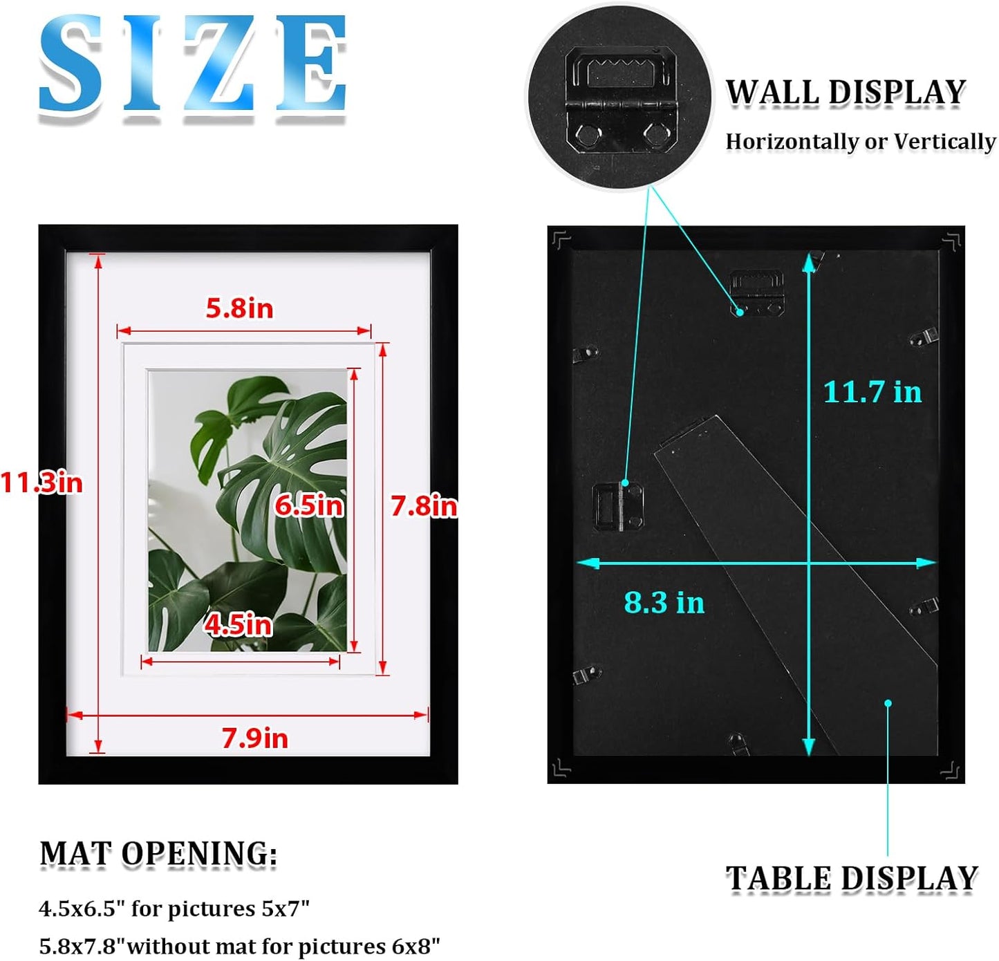 Egofine A4 Picture Frames Set of 4, Made of Solid Wood Covered by Plexiglass 4x6 and 6x8 with Mat or A4 whitout Mat, for Table Top Display and Wall Mounting Photo Frame Black