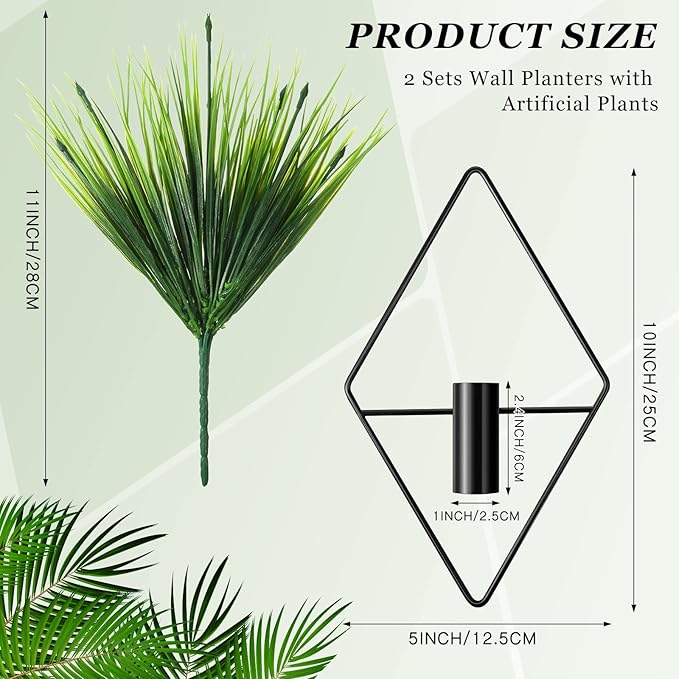2 Pieces Wall Decor Hanging Planters with Artificial Plants Metal Hanging Vase Indoor Plants Holder Modern Boho Wall Art for Bathroom Bedroom Living Room Decor(Black,Aquatic Plant)