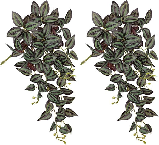 DILATATA Fake Hanging Plants Artificial Hanging Plants 26" Faux Wandering Jew Hangings Leaves Plant for Wall Shelf Home Indoor Outdoor Decor - 2 Pack