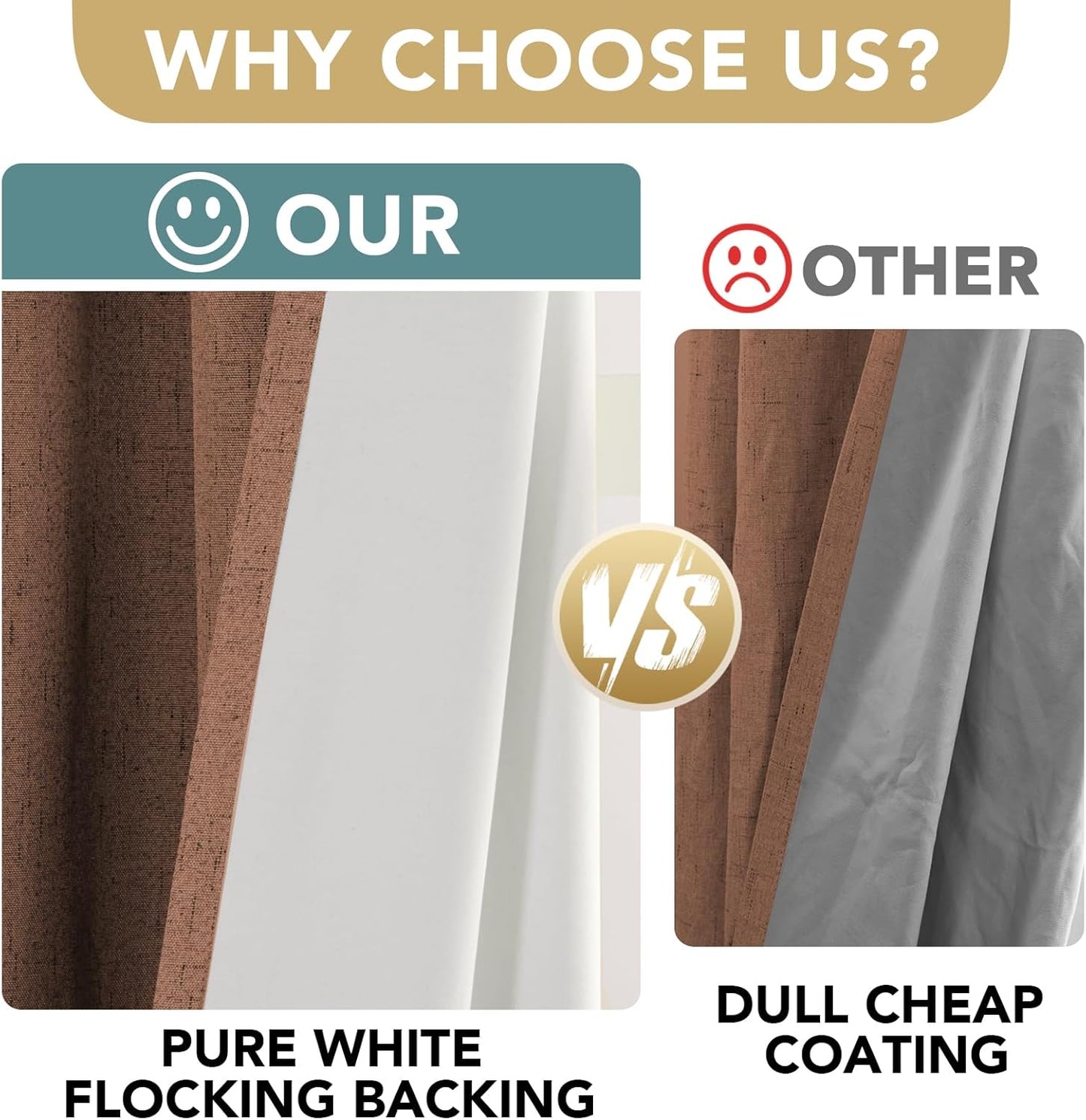 H.VERSAILTEX Linen Blackout Curtains 63 Inches Long 100% Blackout Thermal Insulated Textured Linen Look Curtain Draperies Anti-Rust Grommet, Energy Saving with White Liner, 2 Panels, Washed Spice