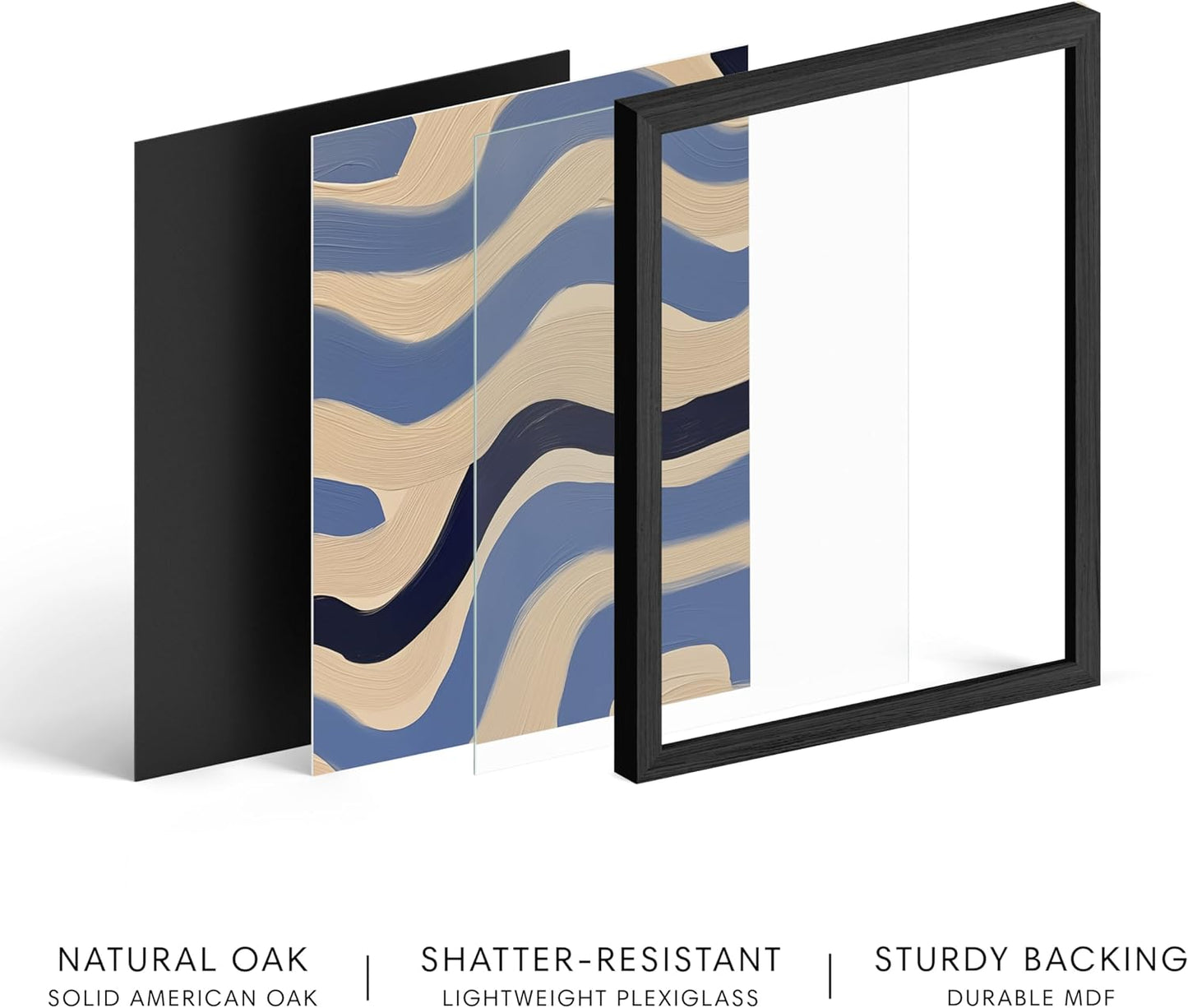 HAUS AND HUES Modern Abstract Wall Art - Blue and Green Living Room Art, Modern Artwork for Walls, Minimalist Picture for Living Room(Blue Abstract Pattern 4, Black Frame, 8x10)