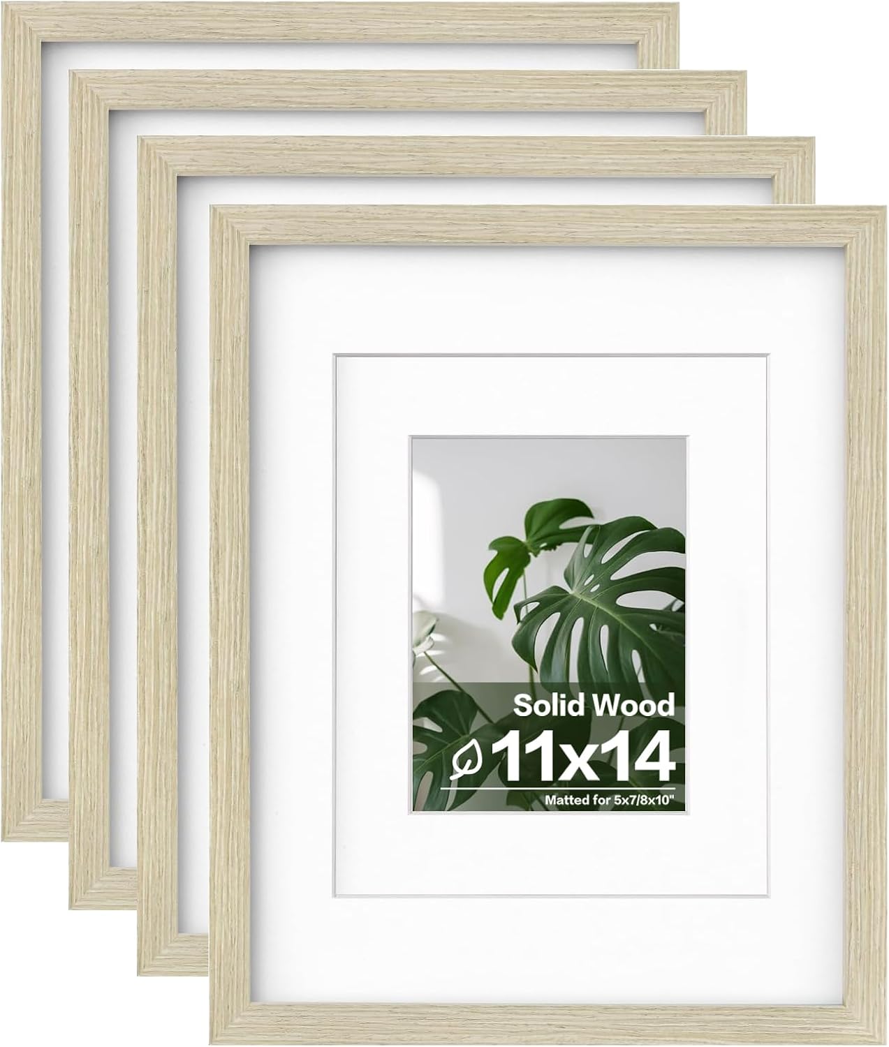 Egofine 11x14 Picture Frames Set of 4, Made of Solid Wood Covered by Plexiglass 5x7 and 8x10 with Mat or 11x14 without Mat, for Table Top Display and Wall Mounting Photo Frame Distressed Wood Grain