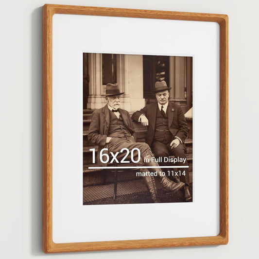 Heimlove 16x20 Picture Frames Natural Teak,Original Wood Hand Make Crafted Poster Frame with Mat to 11x14 Graduation Picture Display,Family Picture,Wedding Picture,Photo,Document Wall Mounted
