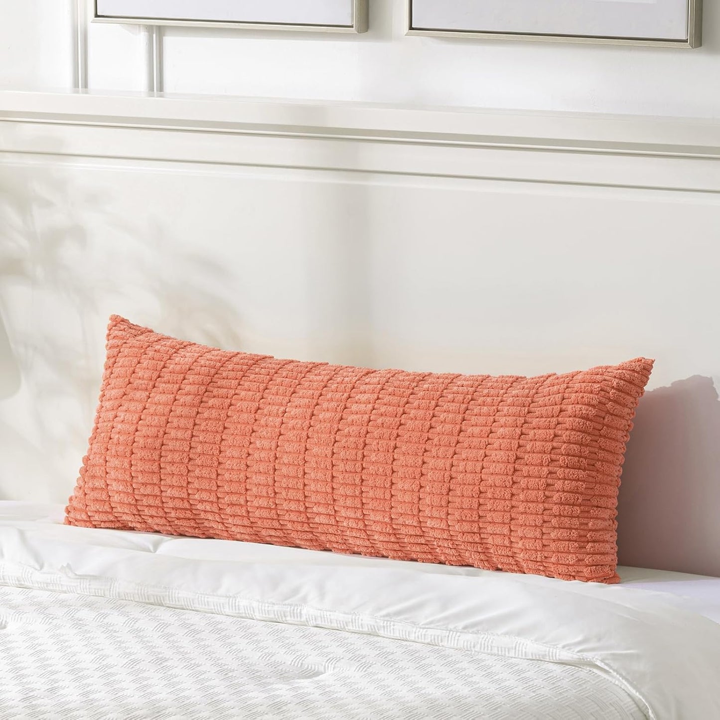 Fancy Homi Coral Long Body Lumbar Lumbar Decorative Throw Pillow Covers 14x36 Inch for Bed Couch Bedroom Bench, Soft Corduroy Rectangle Solid Pillow Case, Rustic Farmhouse Boho Room Decor