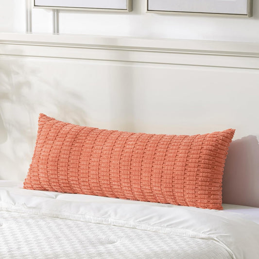 Fancy Homi Coral Long Body Lumbar Lumbar Decorative Throw Pillow Covers 14x36 Inch for Bed Couch Bedroom Bench, Soft Corduroy Rectangle Solid Pillow Case, Rustic Farmhouse Boho Room Decor