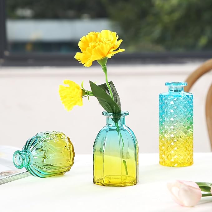 Glass Bud Vases in Bulk Set of 30 Pcs,Small Glass Vases for Flowers as Wedding Centerpieces for Tables,Clear Flower Vases Suitble for Wedding Decorations,Home Decor (Yellow Green, 30 pcs)