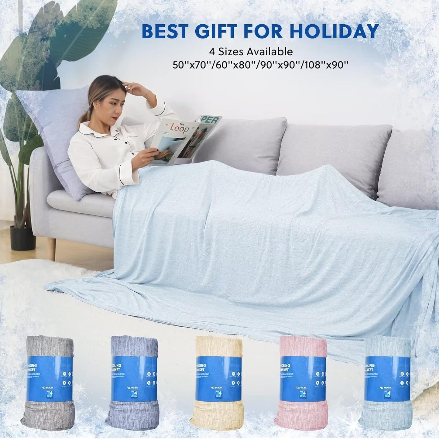 HOMFINE Cooling Blankets for Hot Sleepers - Summer Blanket Thin Lightweight Breathable Soft Double Side Enhanced Cooling Blanket for Bed Sofa, Keep Cool for Night Sweats (Light Blue, 60 x 80 inches)