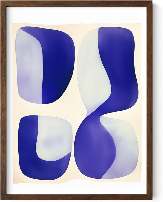 HAUS AND HUES Modern Abstract Wall Art - Blue and Green Living Room Art, Modern Artwork for Walls, Minimalist Picture for Living Room(Blue Tribal Shapes 2, Walnut Frame, 12x16)