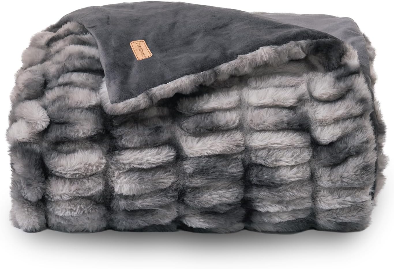 EVERGRACE Luxurious Soft Faux Rabbit Fur Throw Blanket, Cozy Fuzzy Plush Warm Throws for Couch Bed Sofa Chair Home Decor, Ruched Bubble Fluffy Blanket with Reversible Velvet, 60" x 80", Gray