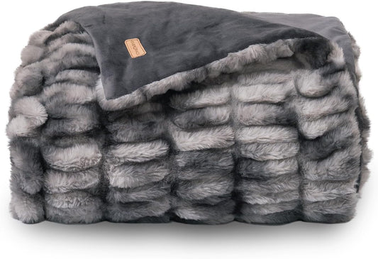 EVERGRACE Luxurious Soft Faux Rabbit Fur Throw Blanket, Cozy Fuzzy Plush Warm Throws for Couch Bed Sofa Chair Home Decor, Ruched Bubble Fluffy Blanket with Reversible Velvet, 60" x 80", Gray