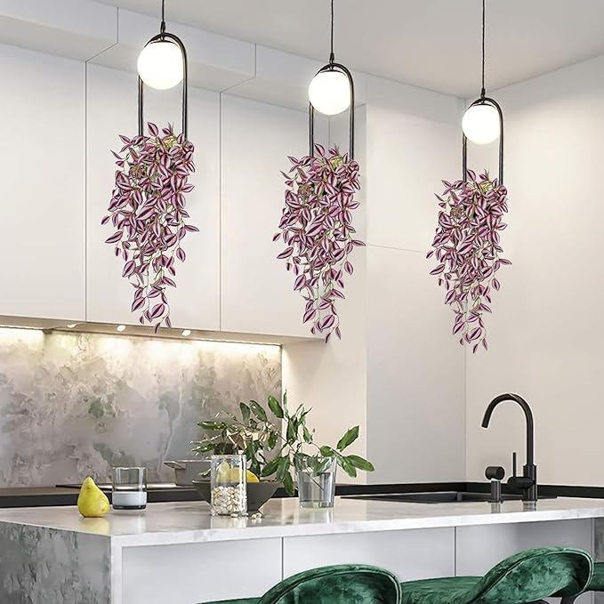 DILATATA Fake Hanging Plants Artificial Hanging Plants 22" Faux Wandering Jew Hanging Leaves Plant for Wall Shelf Home Indoor Outdoor Decor - 5 Pack