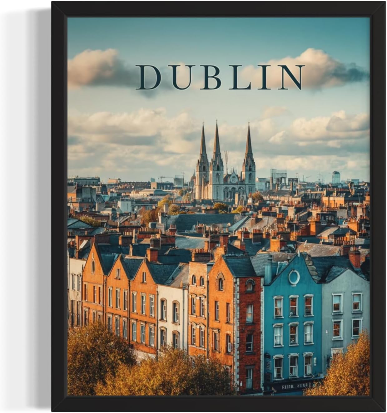 Dublin, Ireland Art Print Poster, Europe Vintage City Retro Photography Skyline Travel Bedroom Bathroom Living Room Decor 183 (Dublin, Ireland, 11 x 14 inches, Black Frame)