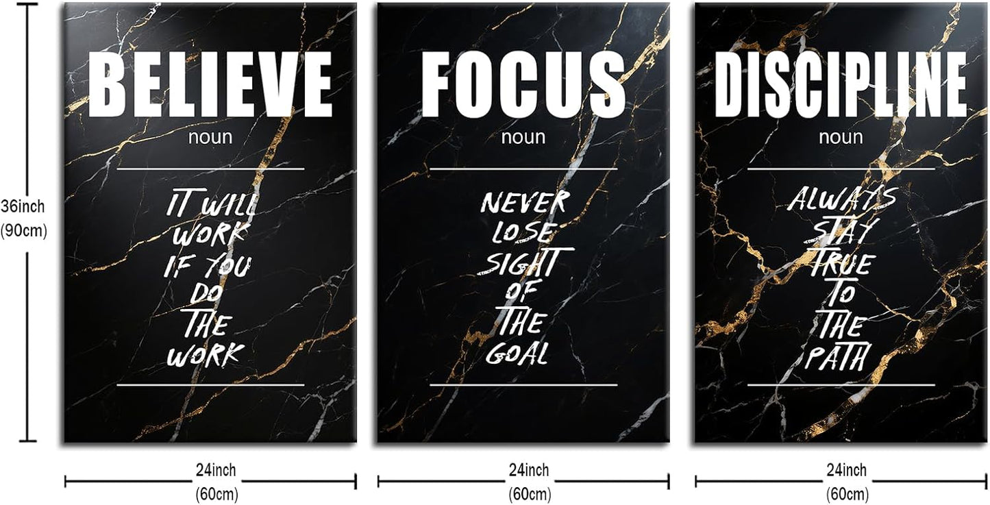 Inspirational Believe Focus Discipline Positive Wall Art Entrepreneur Quotes Print Picture Modern Wooden Canvas Framed Artwork for Home Living Room Office Artwork Stretched and Framed [72''Wx36''H]