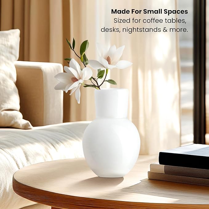 Torre & Tagus 6" Mouth Blown Art Glass Vase for Flowers - Opaque White Small Table Vase & Handmade Small White Accent for Modern Home Decor, Neutral Bud Vases as Decorative Shelf Decor or Wedding