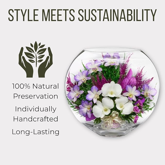 Fiora Flower Elegant Orchid Arrangement in Glass Vase | Preserved Real Orchids Lasting 5 Years | Ideal for Home Decor or Romantic Gift
