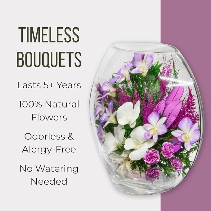 Fiora Flower Elegant Orchid Arrangement in Glass Vase | Preserved Real Orchids Lasting 5 Years | Ideal for Home Decor or Romantic Gift