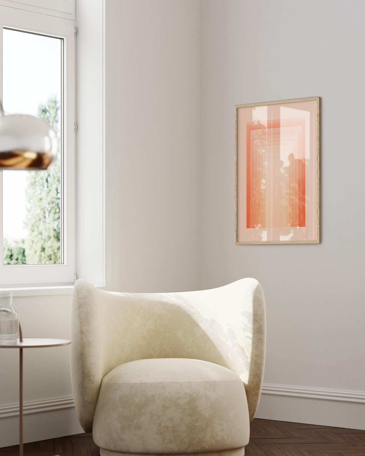 HAUS AND HUES Colorful Abstract Wall Art - Minimalist Retro Picture for Living Room Decor, Red and Pink Modern Wall Art Painting (Pink Geometric, Beige Frame, 24x36)