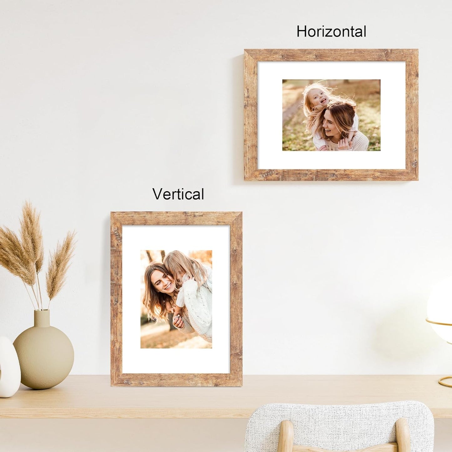 iRahmen 9x12 Picture Frame Set of 4 with Tempered Glass, Rustic Brown Frame Display 6x8 Pictures with Mat or 9 x 12 Without Mat, Wooden 9 x 12 Photo Frame for Wall Mount and Tabletop Display