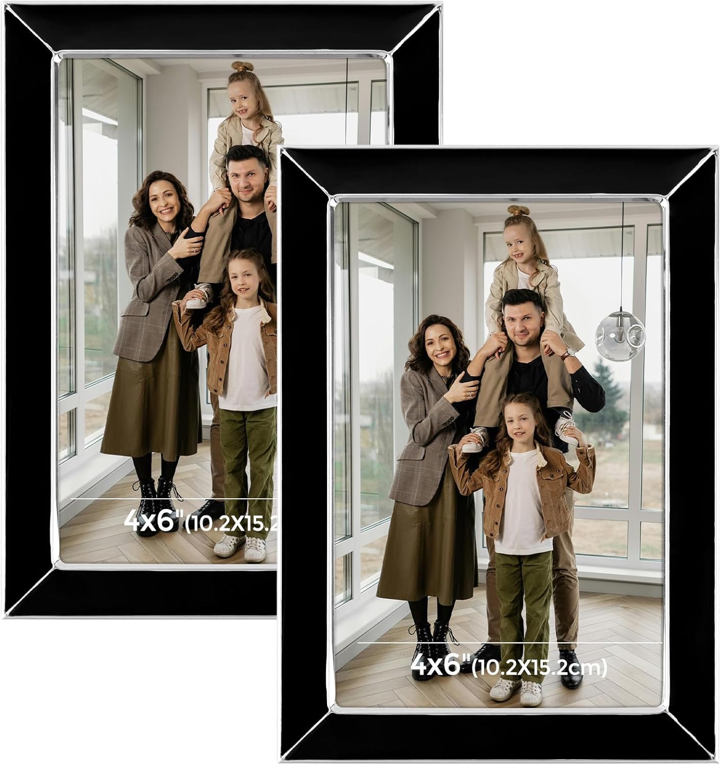 Frametory Enamel Picture Frame - 4x6 Silver Metal Edge Black Enamel Picture Frame With Easel and Velvet Back for Tabletop Display, Bookshelf, 4x6 Wall Decoration, Photo Frames, Picture Display-2 Set