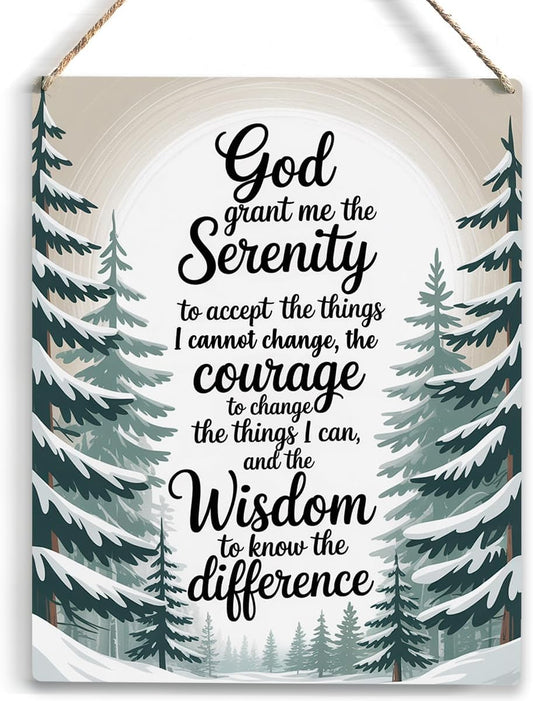 God Grant Me The Serenity, Bible Verses Winter Decor sign, Christian Prayer Room Wall Art Wooden Hanging Plaque 10 x 8 Inch, for Office Bedroom Living Room Home Decor