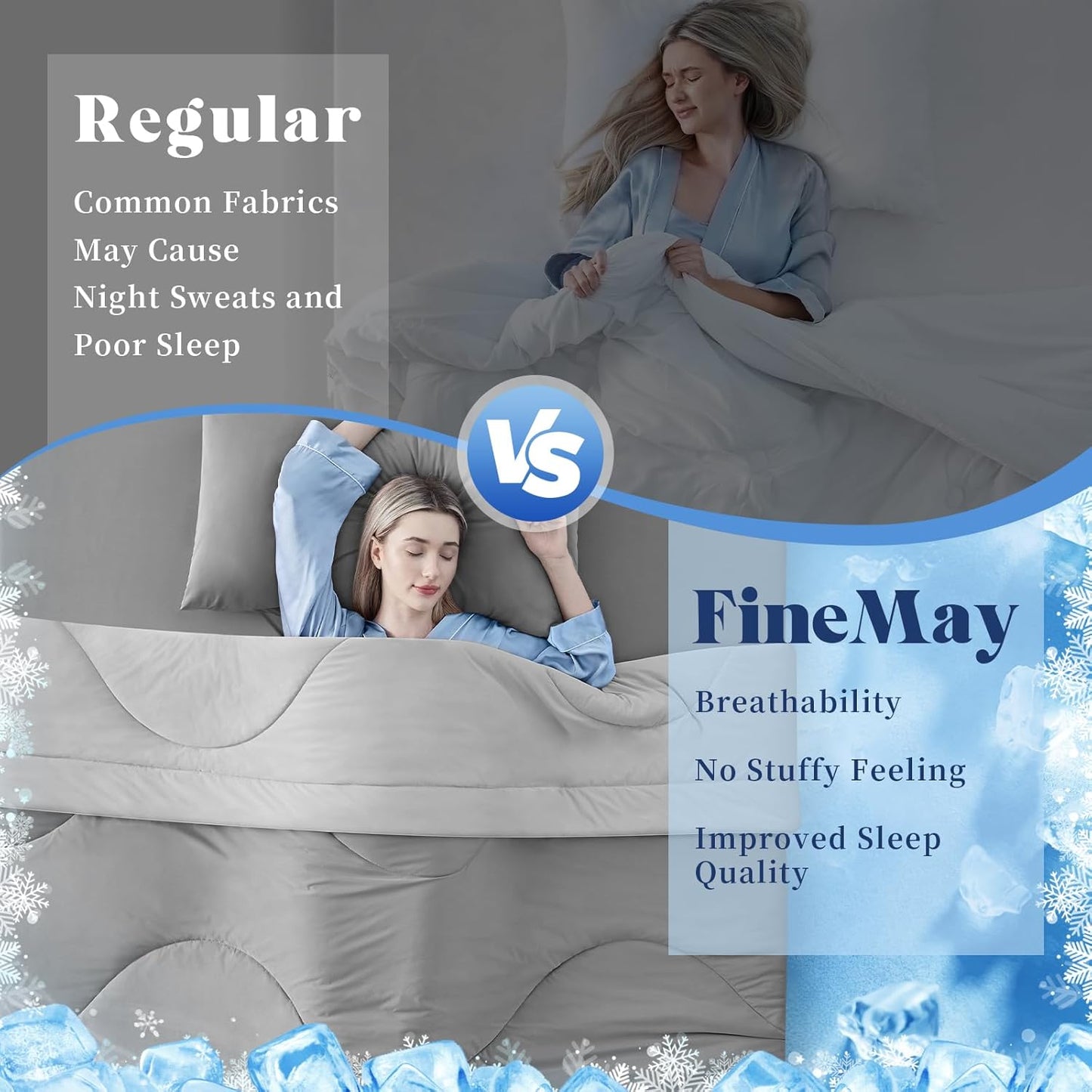 Cooling Comforter Queen Size, Double-Sided Cooling Blanket for Hot Sleepers & Night Sweats, Arc-Chill Q-Max > 0.4 Breathable Ice Blanket, Lightweight Cold Comforter (80''x90'', Light Grey)