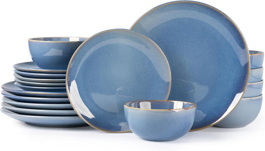GBHOME Ceramic Dinnerware Sets for 6, 18 Pieces Stoneware Plates and Bowls Sets, Reactive Glaze Dishes -Scratch Resistant, Dishwasher&Microwave Safe-Alaskan Blue