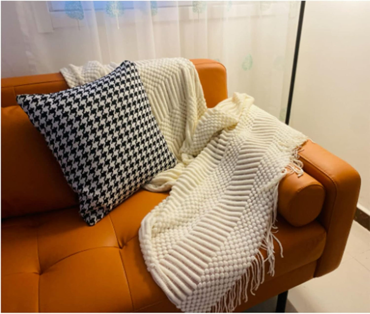 Blagic Knitted Throw Blanket for Couch Soft Farmhouse Boho Throw Blanket with Tassels Home Decorative Lightweight Throw Blankets,White Throws for Bed/Chair/Sofa, Pineapple Textured,50" W x 60" L