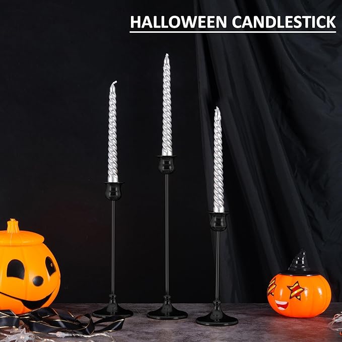 Taper Candle Holder Tall Vintage Metal Candlestick Holders Candle Stick Candelabra for Halloween Thanksgiving Christmas Holiday Wedding (Matt Black, 2 Sets (6 pcs))