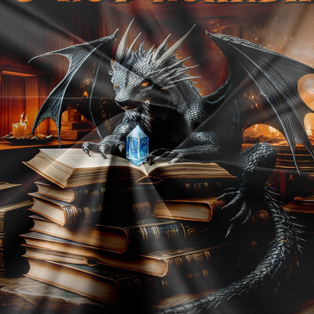 DYNH Black Book Dragon Art Tapestry,Vintage Medieval Dragon Wall Decor, It's Not Hoarding If It's Books,Wall Hanging for Book Lover Library Classroom Reading Nook Home Bedroom Living Room,30X40Inches