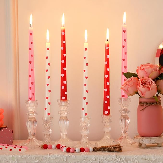 6 Pcs Taper Candles 10 Inch Candle Sticks for Bachelorette Bridal Wedding Party Baby Shower Table Cake Decor(Heart,10 Inch,Pink Red White)