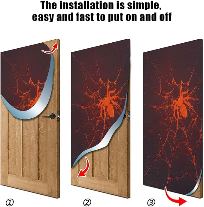 Halloween Door Cover Cool Red Spider Web Hand Drawn Banner Decoration 79 * 35 inch for Front Doors Wall Party Decor