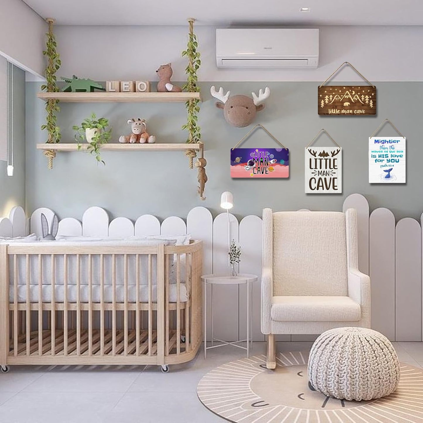 Little Man Cave Sign Woodland Nursery Wall Decor for Baby Boys Rustic Bear Forest Animal Wood Signs, Nursery Room Decor for Boys Bedroom Farmhouse Sign Wooden Wall Art 12x6 Inch