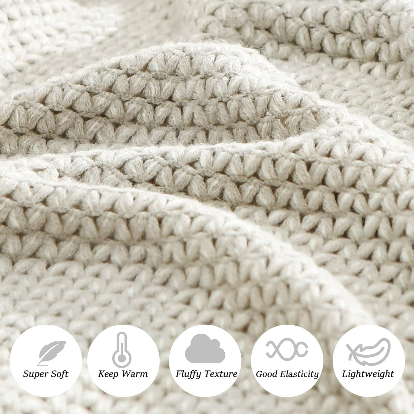 Blagic Grey and White Knit Throw Blanket with Tassel| Home Decor Blanket| Holiday Throw| Wrap Shawl Scarf, Lightweight Soft Cozy Warm Fluffy, Wheat Textured, 50" W x 60" L