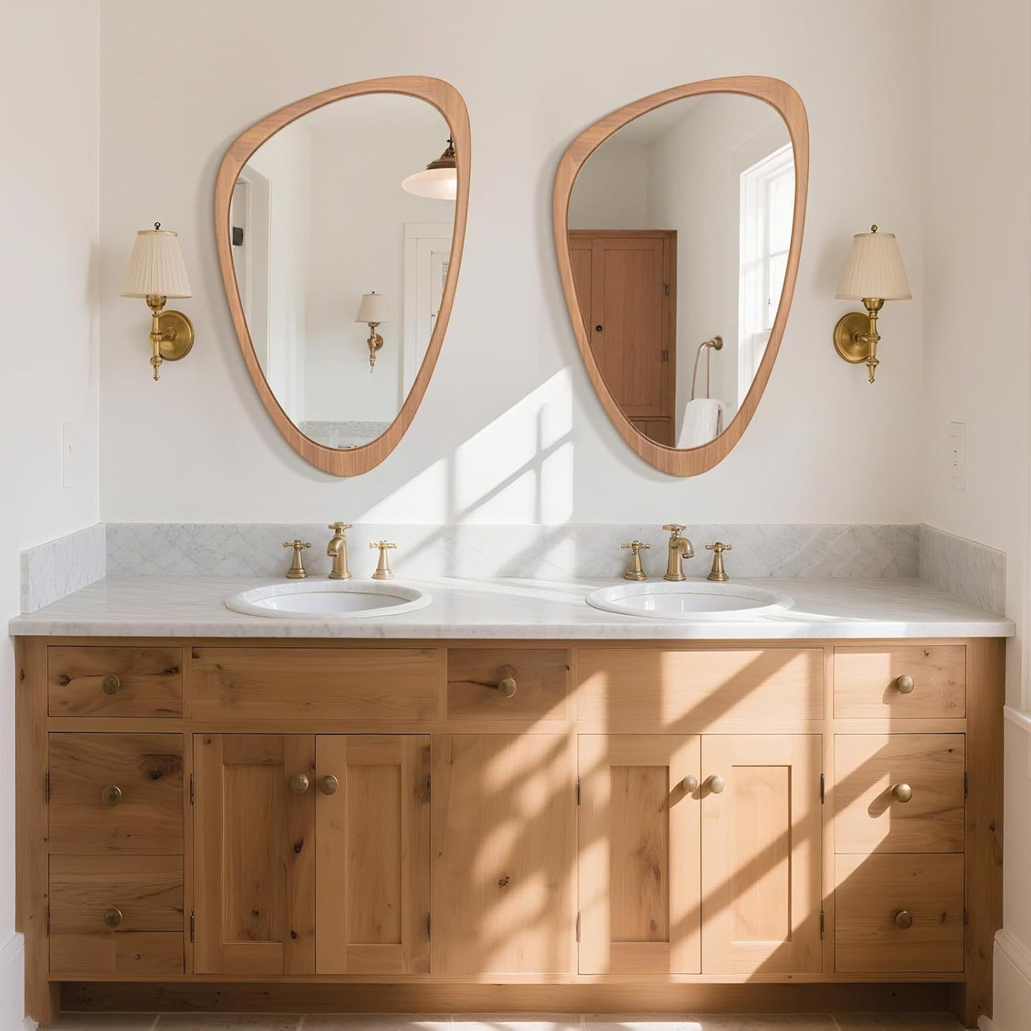 HOMECOOKIN Asymmetrical Mirror, Irregular Wall Mirror, Wall Mirrors Decorative for Bedroom Living Room Entryway Hall, Wood Mirror for mid Century Modern Decor 36" H x 23" W