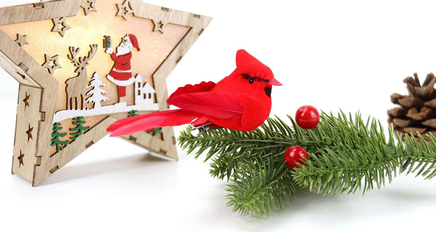 KLEWEE 36 Pcs Small Artificial Red Cardinal Birds, Clip On Christmas Red Cardinal Ornaments for Christmas Tree Decorations, Wreath, Centerpiece and Crafts