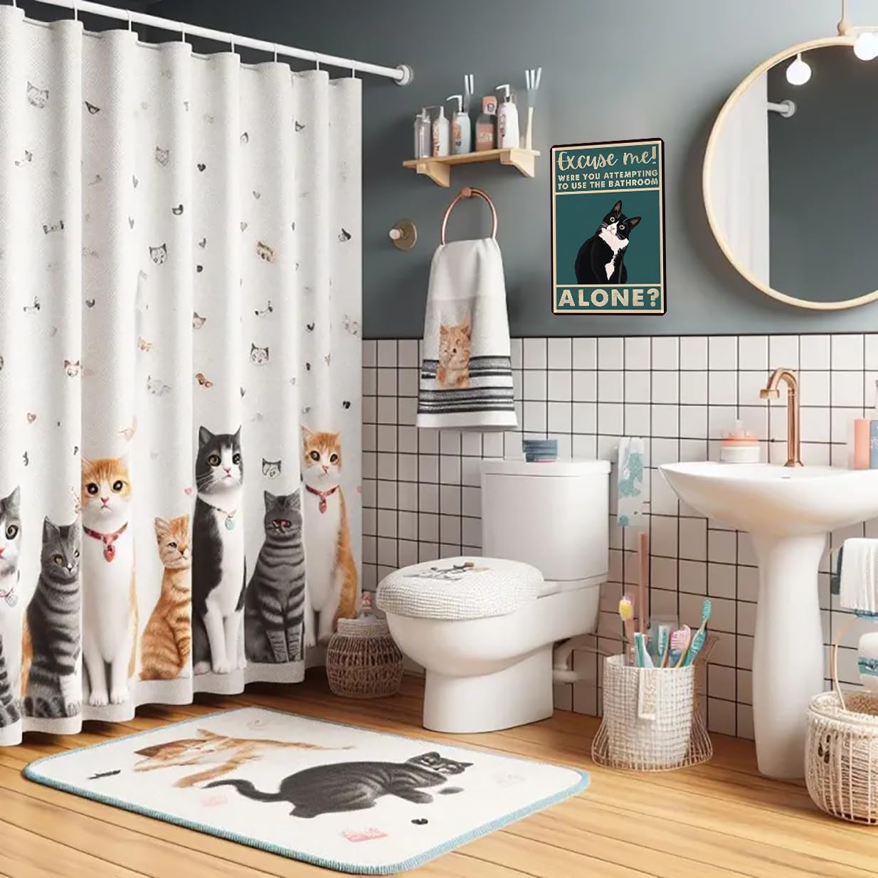 Funny Cat Bathroom Sign Tuxedo Cat Were You Attempting To Use The Bathroom Alone Tin Sign for Bathroom Toilet Wall Decor 8x12 INCH (3053)