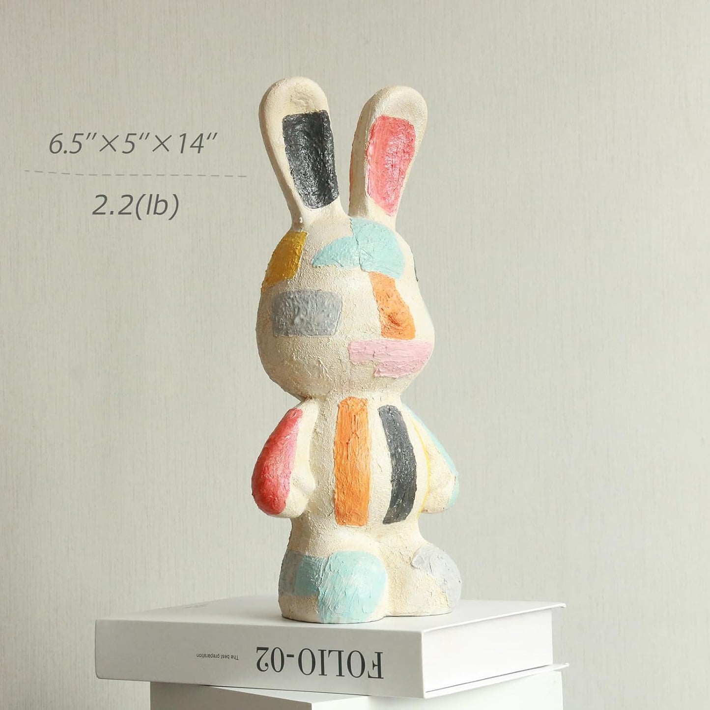 Lukitas Bunny Statue Decor, Colorful Artistic Rabbit Sculpture, Vibrant Faux Sandstone Decorative Ornament for Garden Patio Yard Living Room, Resin 14''