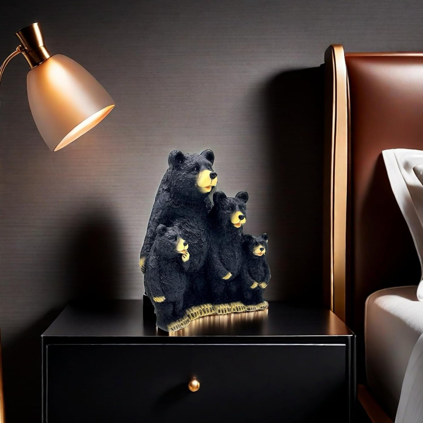 Black Bear Family Resin Statue Sculpture Figurine Decorative for Home, Office, Living Room, Desktop Display