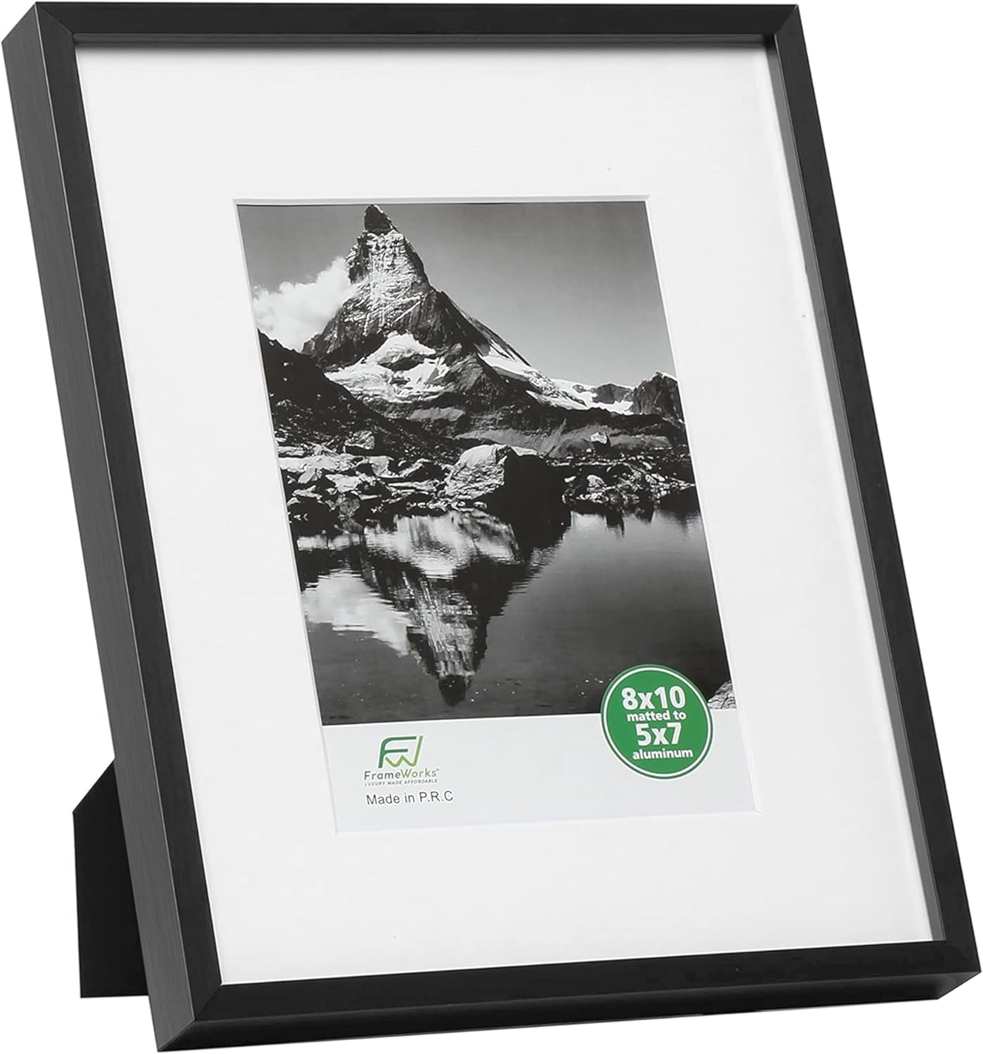 FrameWorks 8x10 Matted to 5x7 Picture Frame – Aluminum Frame w/Tempered Glass, Removable Mat for Photos, Posters, Art, Stylish Wall Frame for Home Decor, Gallery Walls, Office, Living Room - Black