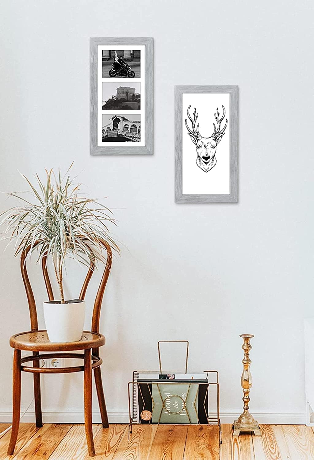 Golden State Art, Set of 10, 7x14 Grey Photo Wood Collage Frame with Mat Displays (3) 4"x6" Pictures