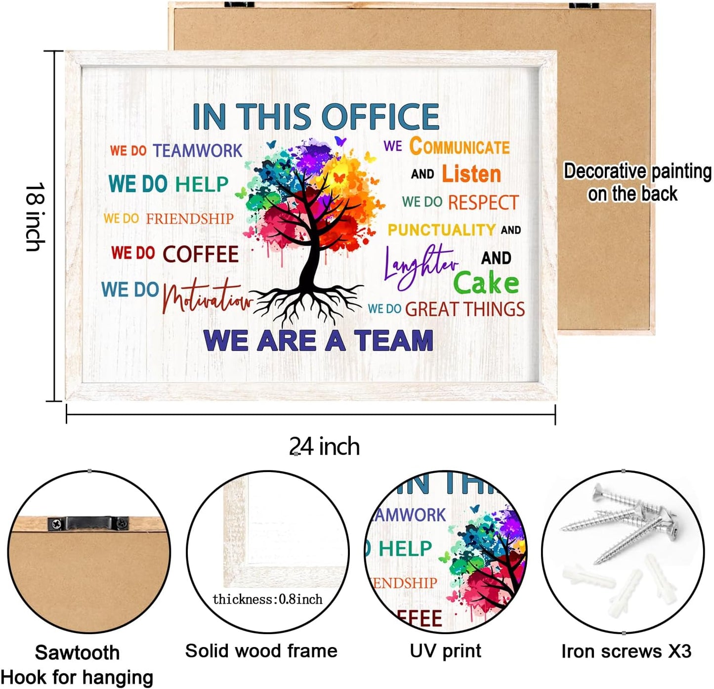 In This Office We Are A Team Wall Decor 24x18 Inch Frame Office Inspirational Wall Art, Motivational Teamwork Wooden Hanging Sign