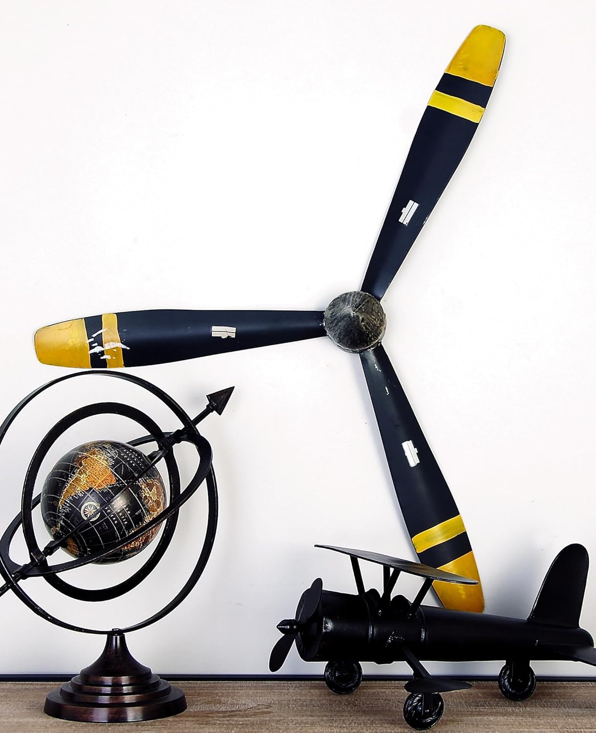 Deco 79 Metal Airplane Propeller Home Wall Decor 3 Blade Wall Sculpture with Aviation Detailing, Wall Art 27" x 3" x 31", Black