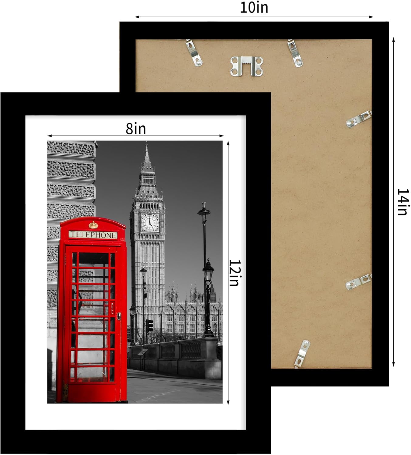 iRahmen 10x14 Picture Frame Set of 2 with Tempered Glass, Black Wood Photo Frames Display 8x12 Picture with Mat or 10 x 14 Without Mat for Horizontal or Vertical Wall Mounting