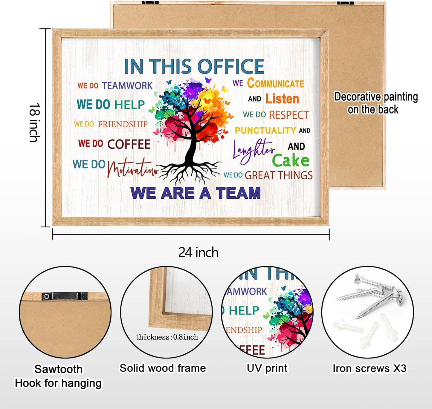 In This Office We Are A Team Wall Decor 24x18 Inch Frame Office Inspirational Wall Art, Motivational Teamwork Wooden Hanging Sign