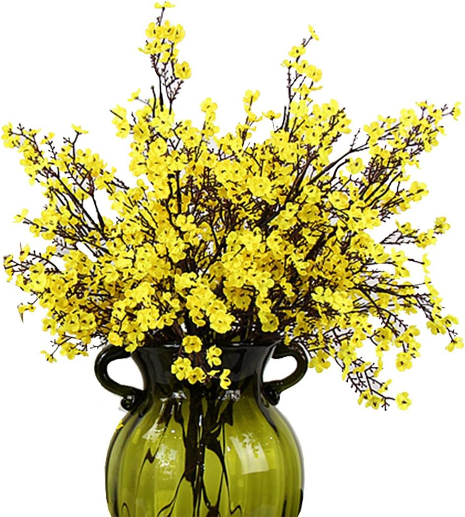 JAKY-Global Babys Breath Fabric Cloth Artificial Flowers 6 Bundle European Fake Silk Plants Decor Wedding Party Decoration Bouquets Real Touch DIY Home Garden(Yellow)