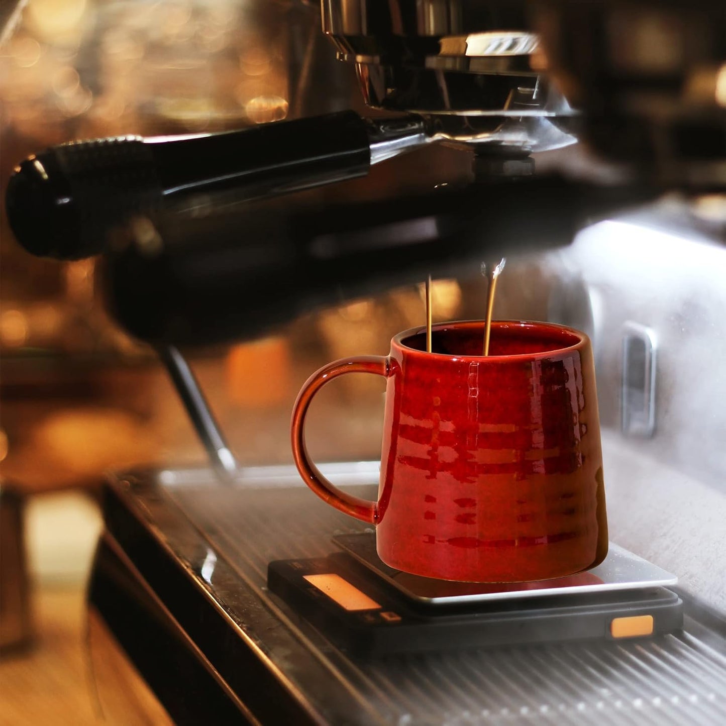 Large Ceramic Coffee Mugs, Handmade Pottery Mug, Tea Cups with Handle for Office and Home, 16 oz, Dishwasher and Microwave Safe (Red)