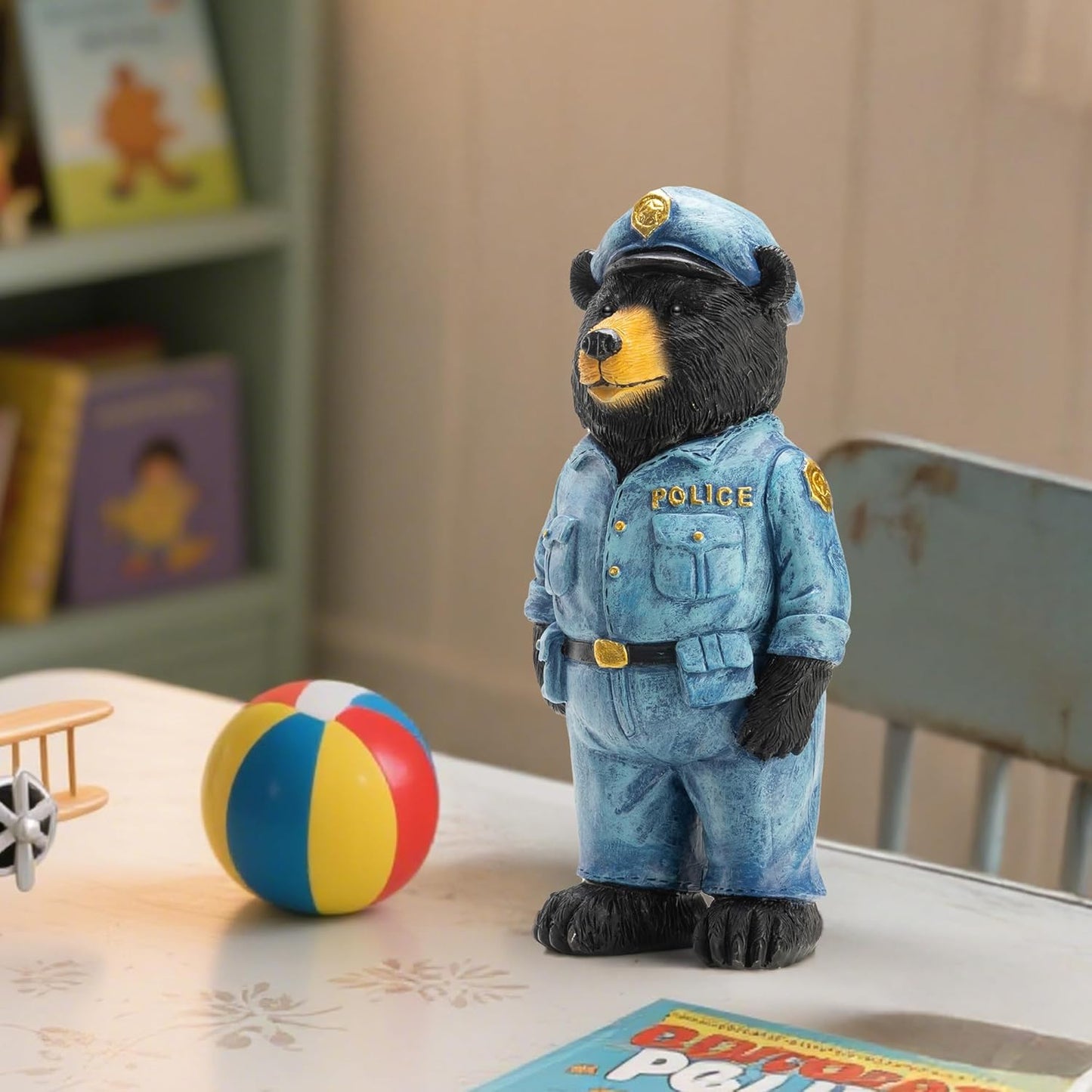Black Bear Figurine Home Decor Bear Statue,for Office, Desk, and Shelf Decoration,Police Themed Birthday Gifts